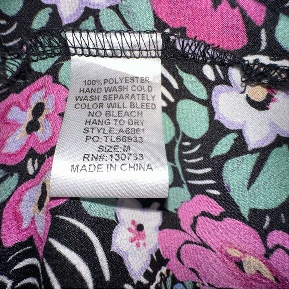 UMGEE Floral Mini Tunic Dress babydoll 3/4 elastic sleeve sz M - Picture 9 of 10